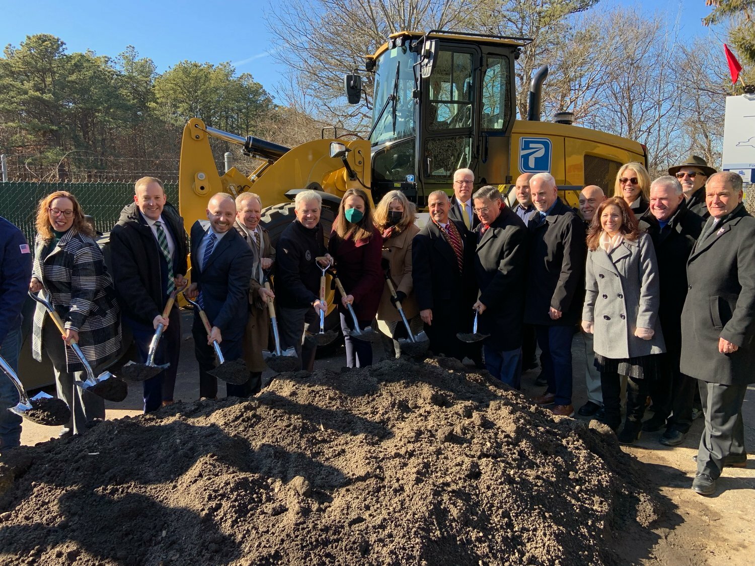 Gov. Kathy Hochul and Suffolk County executive Steve Bellone announced the groundbreaking of the $223.9 million Forge River Watershed Sewer District project, designed to reduce nitrogen loading and improve water quality for homeowners and businesses, located in the Mastic-Shirley area. Pictured is the groundbreaking.